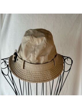 Beige Cotton Bucket Hat with Adjustable Strap